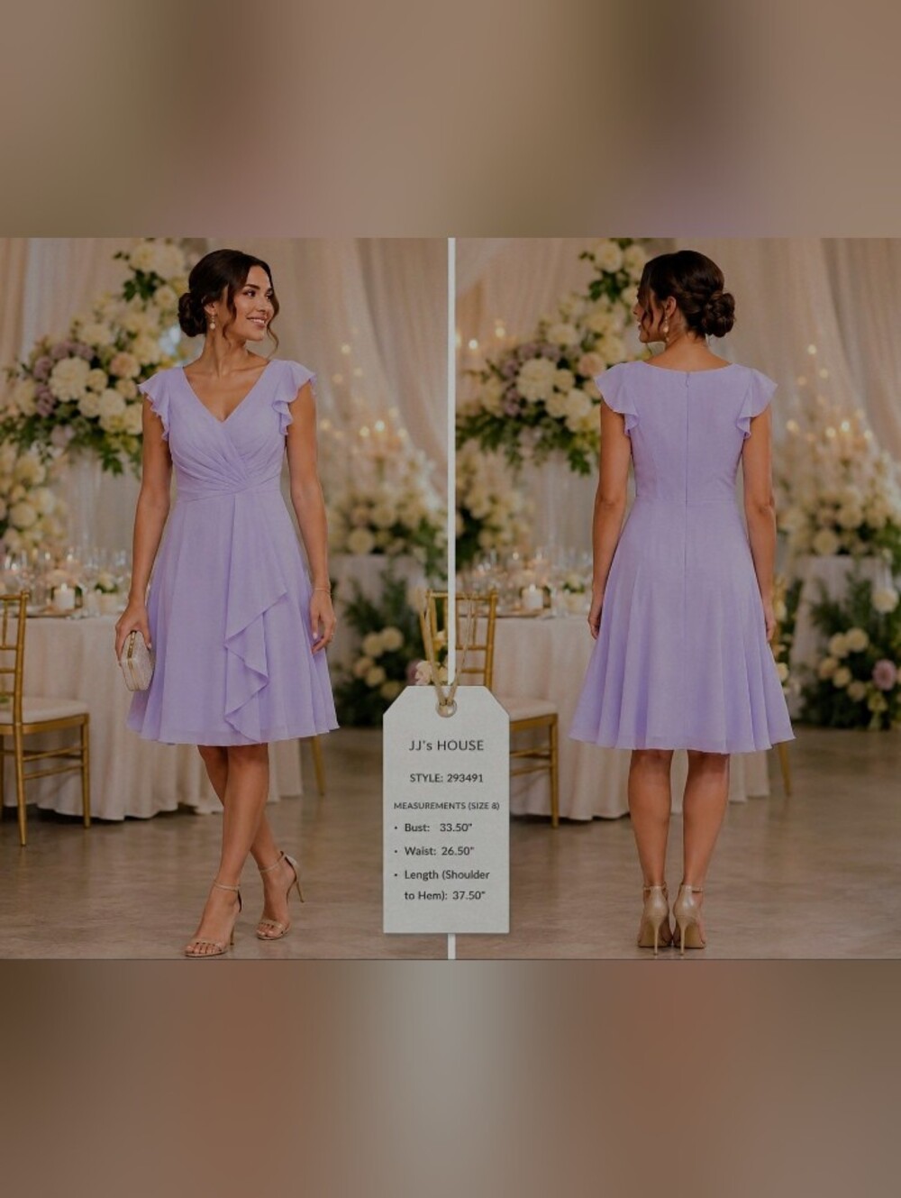 NWT JJs House Lilac Ruffle Midi Dress A Like Faux Wrap Side Accent Size Small